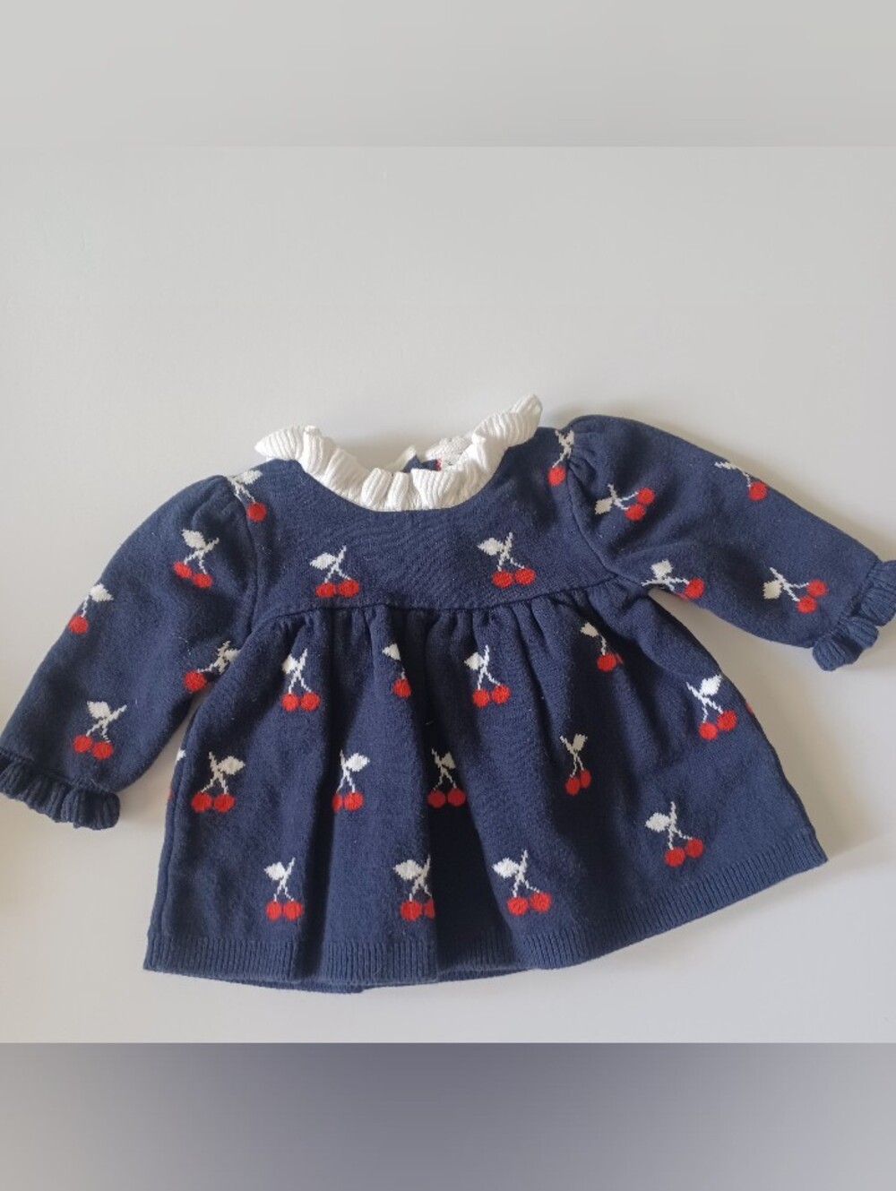 Janie And Jack Navy/red Cherry Print Sweater Dress Sz 3/6M